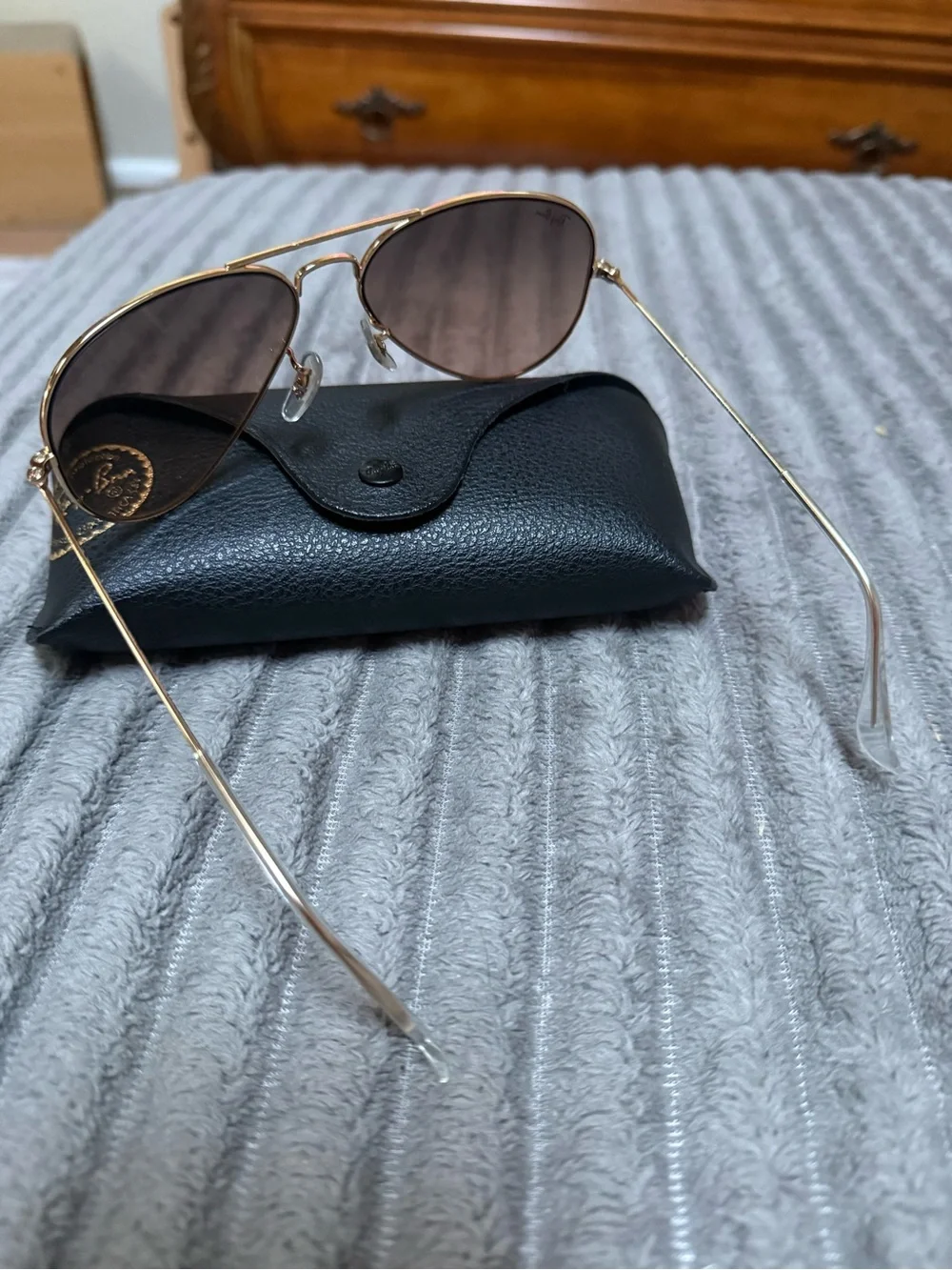 Ray-Ban Gold Frame Sunglasses with Rose Lenses